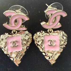 Fashion Jewelry Pink and Gold Heart Earrings